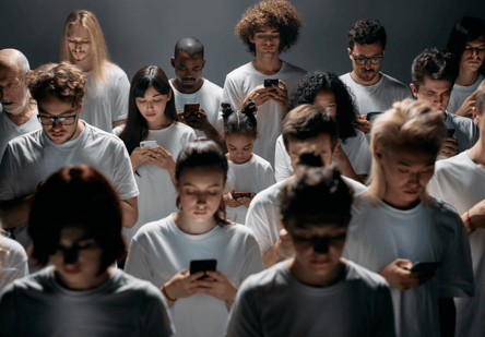 groupe de personne regardant leur smartphone