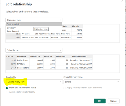 cardinaly in power bi