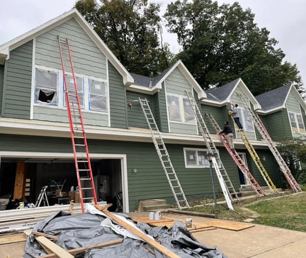 Complete Exterior House Painting in Green, Including Rotten Wood Replacement and Gutter Replacement