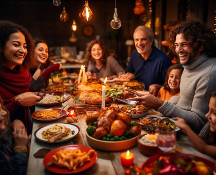 a family gathering at a dinner table 