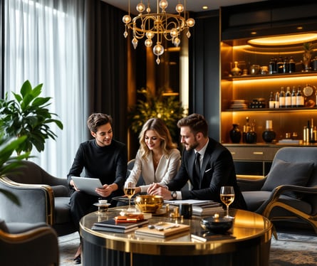 a group of people sitting around a table