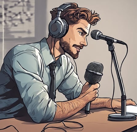 a man in a recording studio with a microphone and headphones