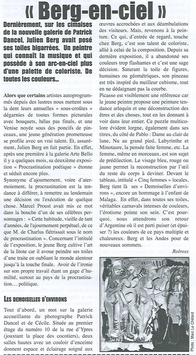 article de presse de Rollross sur l'artiste Julien Berger BERG