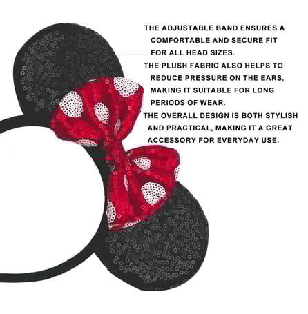 a minnie mouse ears with a red bow tie