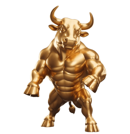 a gold bull statue of a bull with a bullish face