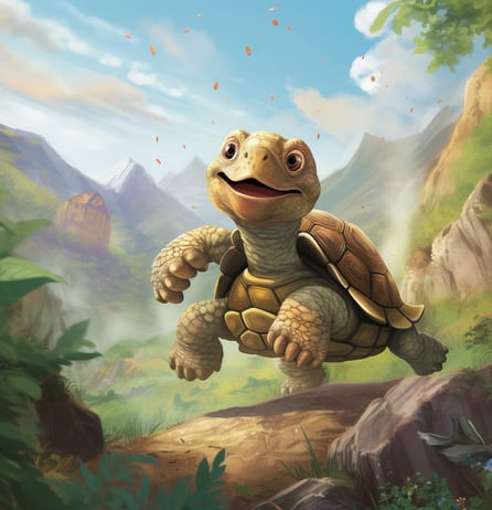 a turtle racing on a rocky mountain