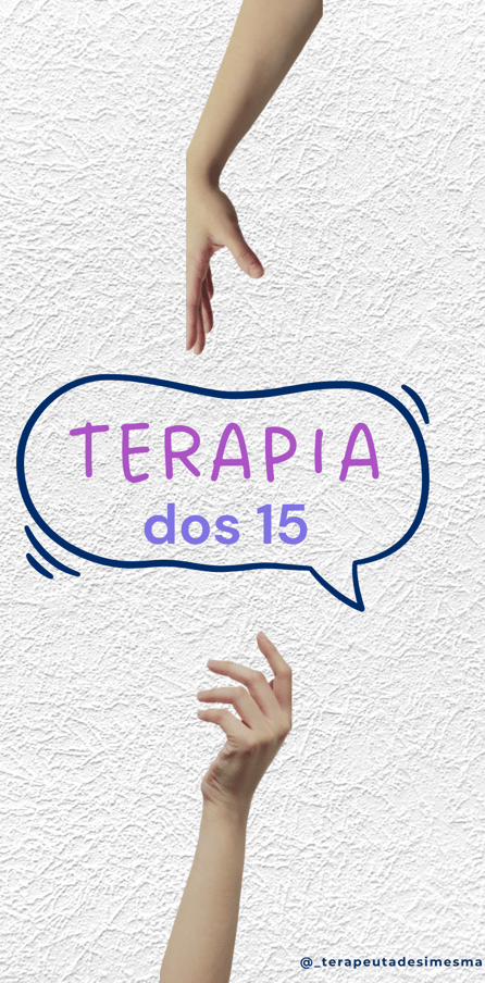Two hands holding a thought balloon with the words "Terapia dos 15" inside