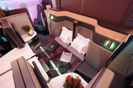 Qatar Airways Qsuite Boeing 777 and Airbus A350.