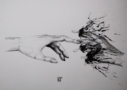 a drawing of the creation of Adam
