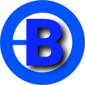 a blue and white logo with the letter b
