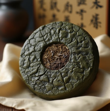a green teapot with a small round shaped object in the middle