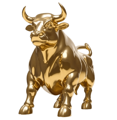 a gold bull statue of a bull in a gold color