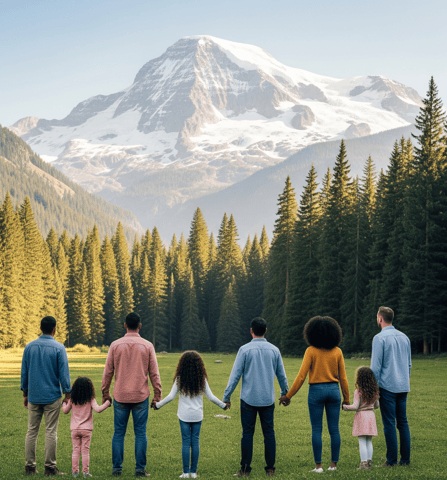Family and Friends watching a beautiful mountain