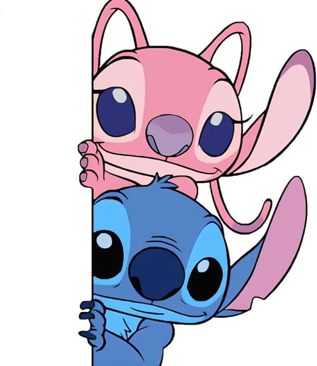 Stitch en Angel kijken om het hoekje