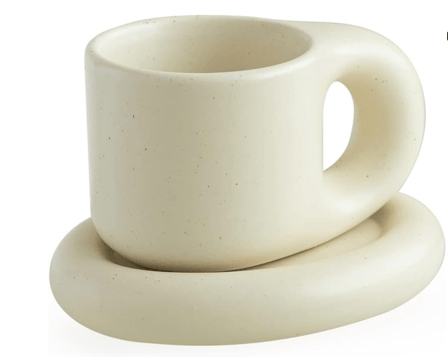 WENSHUO Chubby Funny Coffee Mug, Novelty Cute Cup and Saucer, Matte Crème, 9 oz (Matte Crème)