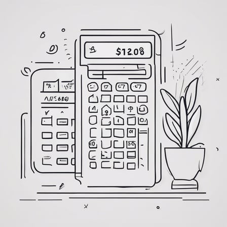 a calculator with a calculator and a plant