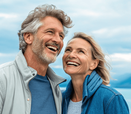 a older man and woman smiling and laughing