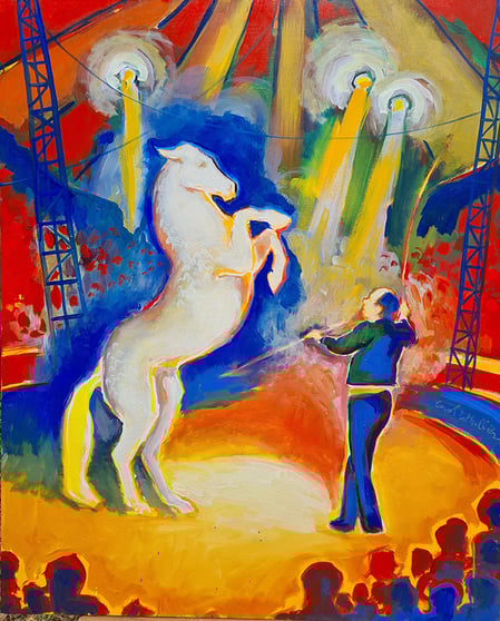 oeuvre d'art animalier- artiste peintre -peinture - cirque