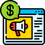Paid marketing icon with dollar sign and ad tag symbolizing PPC advertising