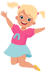 Colorful, smiling cartoon girl jumping and celebrating