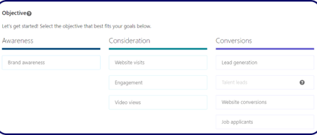 LinkedIn campaign manager - select an objective