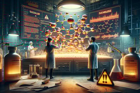 Lejra two people standing in a laboratory with a large amount of sucralose