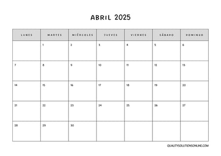 Calendario abril minimalista para imprimir gratis 