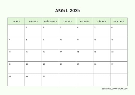 Calendario abril minimalista para imprimir gratis 