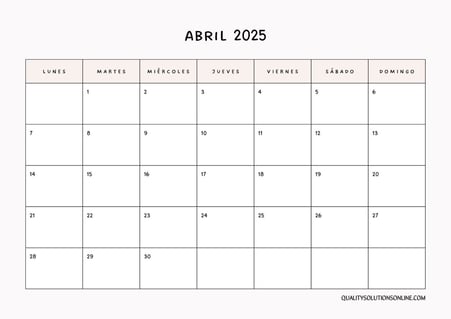 Calendario abril minimalista para imprimir gratis 