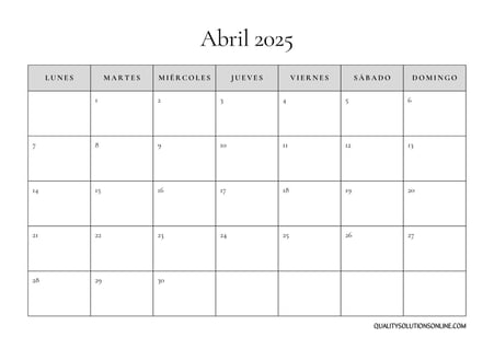Calendario abril minimalista para imprimir gratis 