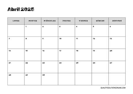 Calendario abril minimalista para imprimir gratis 