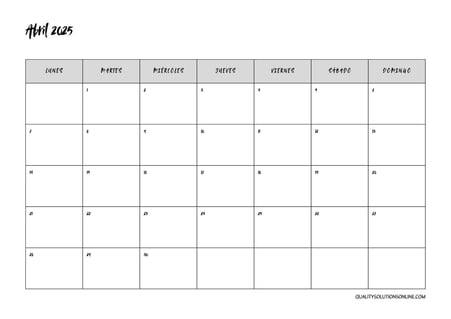 Calendario abril minimalista para imprimir gratis 