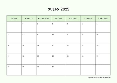 Calendarios de julio para imprimir gratis