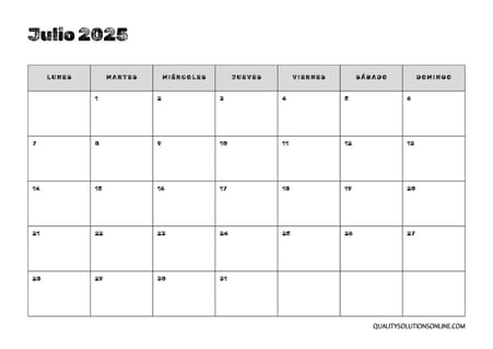 Calendarios de julio para imprimir gratis