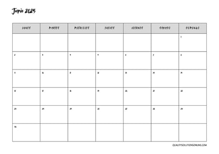 Calendario junio minimalista para imprimir gratis 