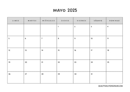 Calendario mayo minimalista para imprimir gratis 