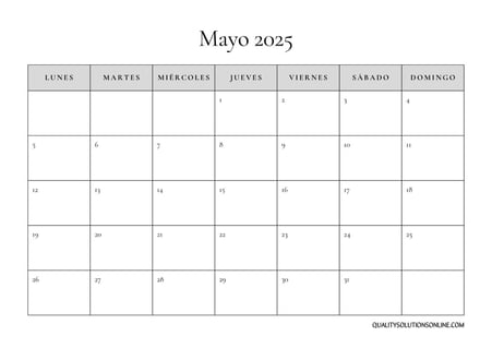 Calendario mayo minimalista para imprimir gratis 