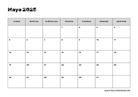 Calendario mayo minimalista para imprimir gratis 