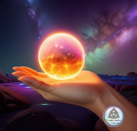 a person holding a glowing crystal orb in their hands