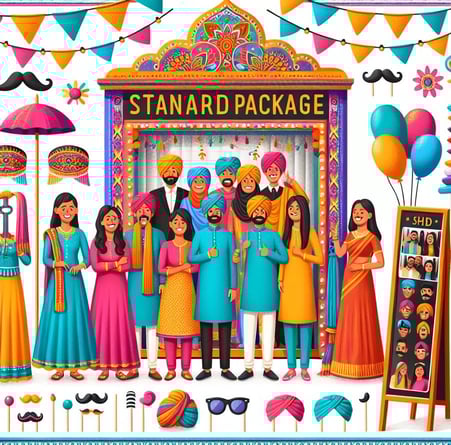 a group of people in traditional indian clothing and accessories for a stand up to a