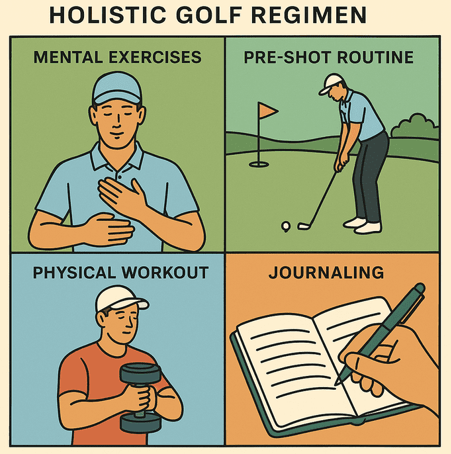 Holistic golf regimen combining mental and physical training for peak performance.