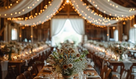 tables set up for a barn style wedding