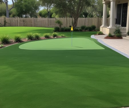 artificial turf putting green in a backyard