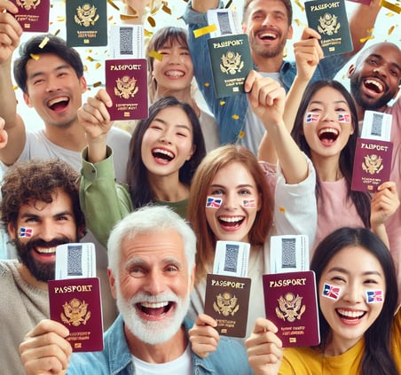 brasileiros felizes com passaportes e vistos