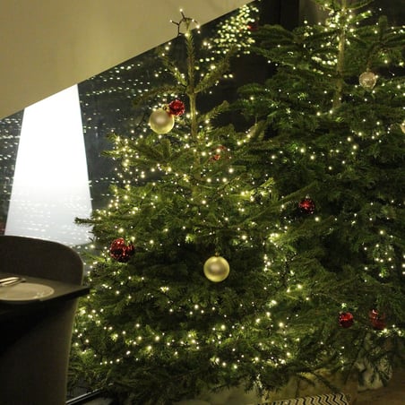 Marriot Kalėdinis restorano dekoravimas kalėdomscijos eglutės