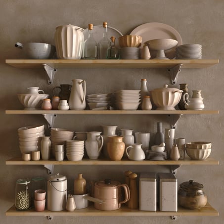 Premium kitchenware and crockery displayed on wall racks by art of kitchen