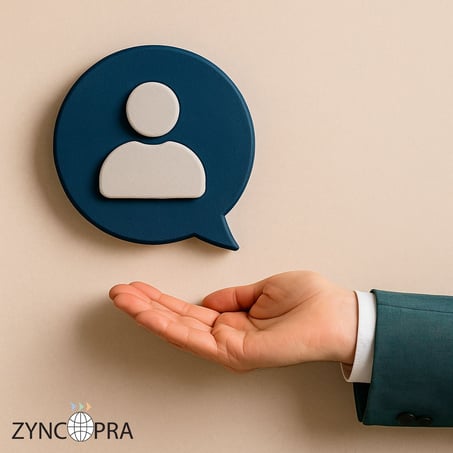 Mano abierta con un icono de usuario que representa la importancia de la comunicación con el cliente