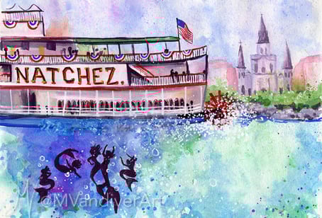 Illustrations from The Mermaids of New Orleans by New Orleans artist & illustrator Melissa Vandiver.