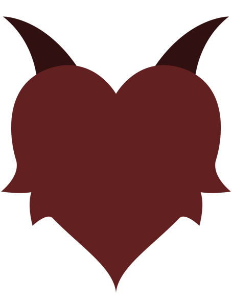 A dark red heart, the top crowned with horns. Small spines jut from the sides.