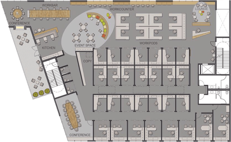 plano planta de oficina coworking